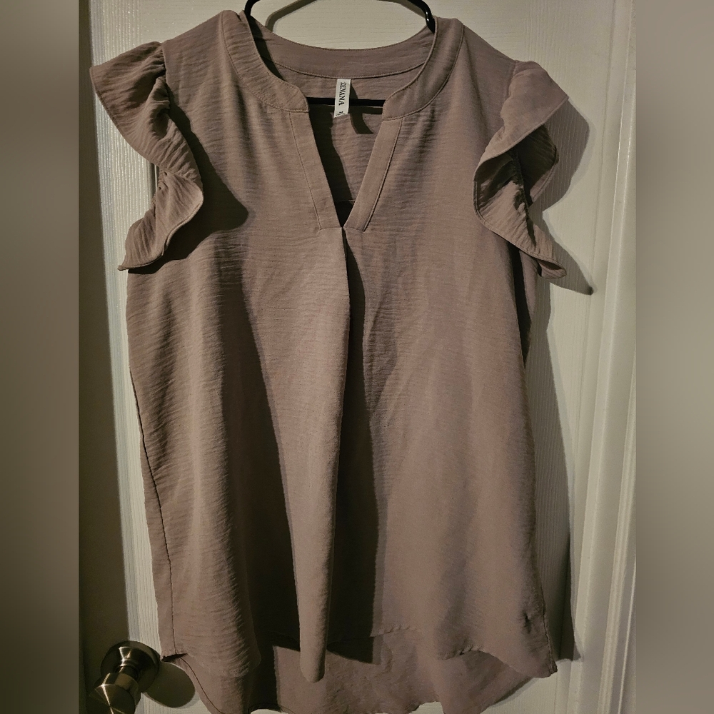 Women's Tan Ruffle Sleeve Top